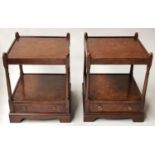 BEDSIDE/LAMP TABLES, a pair, George III design walnut each with two tiers and a drawer, 46cm x
