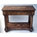 DUTCH CONSOLE TABLE, 19th century mahogany and satinwood foliate marquetry with frieze drawer,