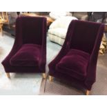 LOUNGE CHAIRS, a pair, contemporary purple velvet finish, 93cm H. (2) (slight faults)