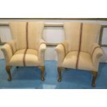 ARMCHAIRS, a pair, Georgian style in cream and striped fabric, 64cm W. (2)