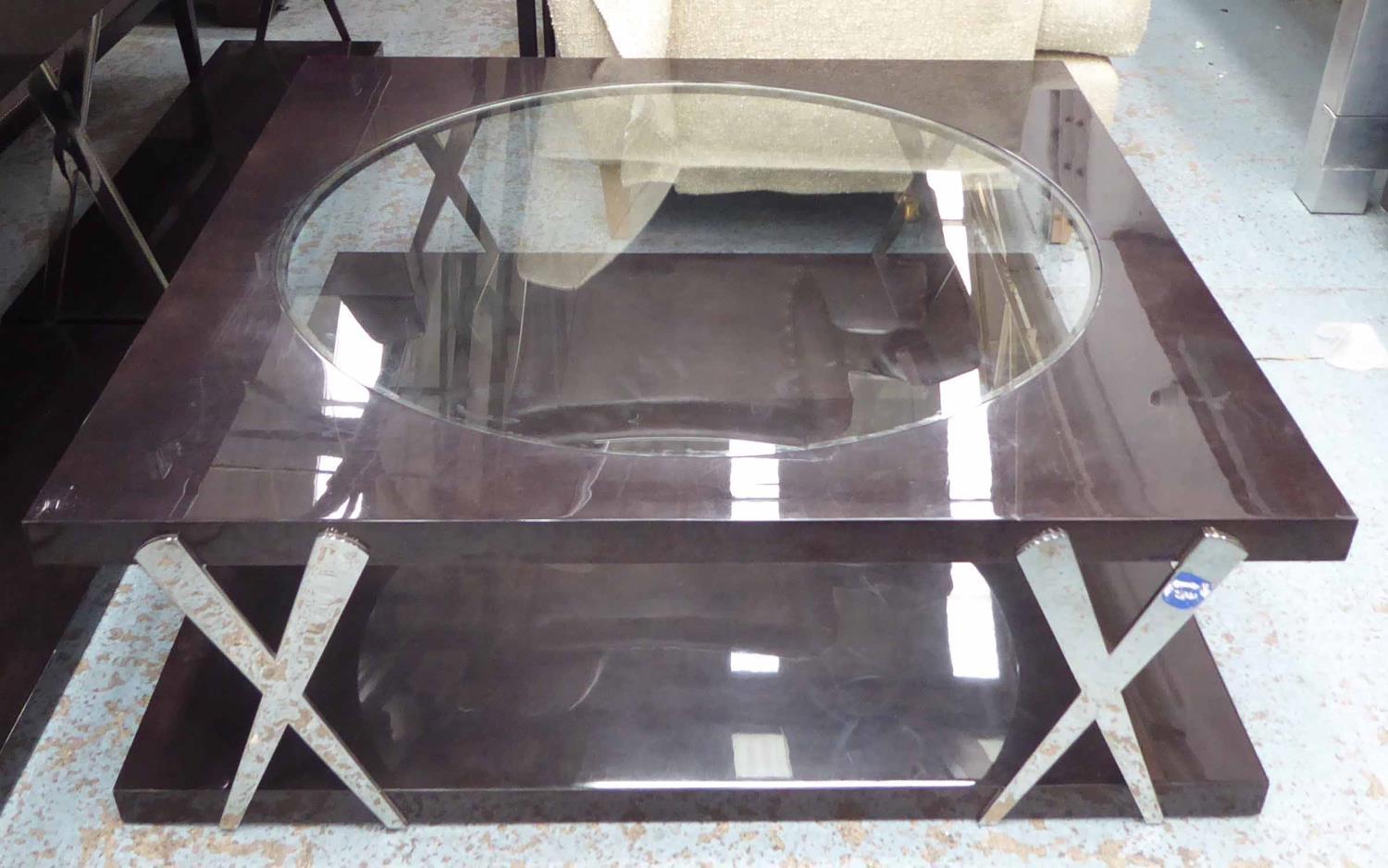 LOW TABLE, contemporary design, with central glass window detail, 120cm x 121cm x 40cm approx. (with