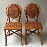 BAMBOO SIDE CHAIRS, a pair, French rattan and caned with arched backs. (2)