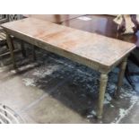 CONSOLE TABLE, late 19th/early 20th century cream painted with marble top on leaf carved fluted