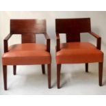 BERNHARDT ARMCHAIRS, a pair, American contemporary hand made orange leather upholstered by '