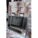 WALL MIRROR, French Art Deco style, bevelled plate, 122cm x 90cm.
