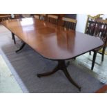 DINING TABLE, Georgian style mahogany with twin pedestals and two extra leaves, 71cm H x 100cm x