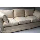 SOFA, country house style cream brocade upholstered, feather down cushions throughout by Ashley