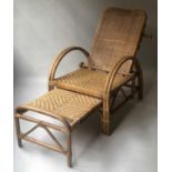 LOUNGER ARMCHIAR AND STOOL, mid century conservatory with adjustable back and pullout foot stool,