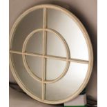 WALL MIRROR, circular French Provincial style, distressed painted window pane, 96cm Diam.