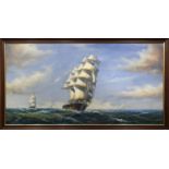 20th CENTURY MARITIME SCHOOL 'Ship Portrait in Full Sail', oil on canvas, 61cm x 121cm, framed.
