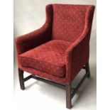 GAINSBOROUGH ARMCHAIR, Georgian mahogany upholstered in dotted claret pico fabric with reeded and