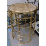 WINE TABLE, 1960's French style, gilt metal with circular marble top, 38cm diam x 48cm.