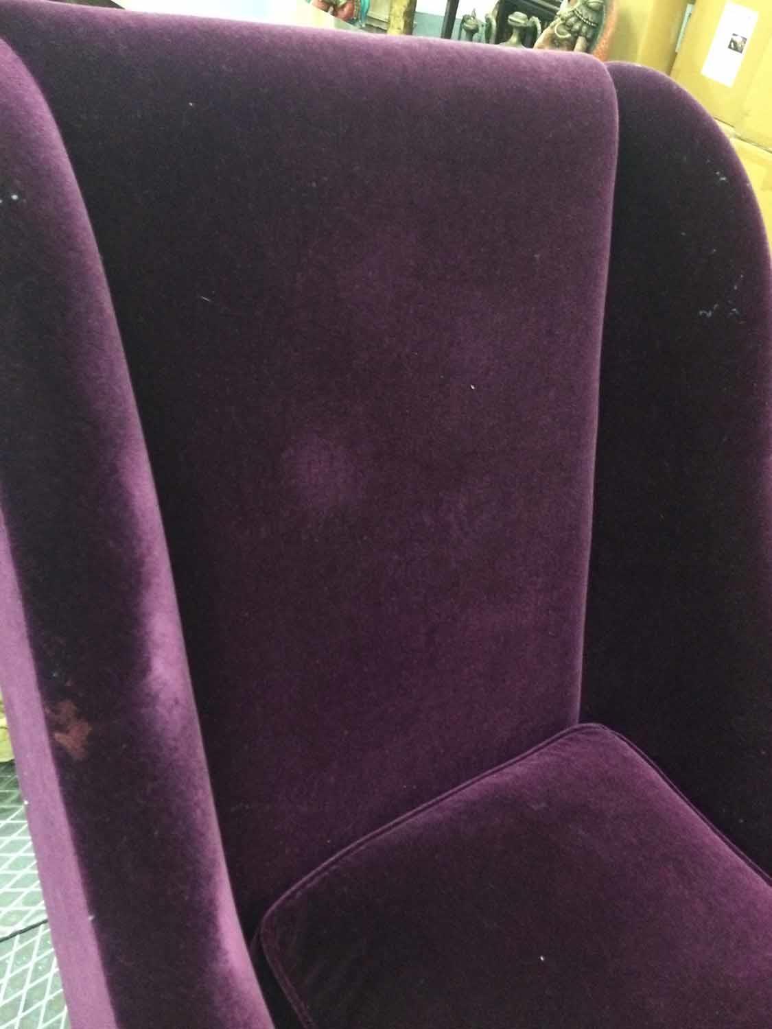 LOUNGE CHAIRS, a pair, contemporary purple velvet finish, 93cm H. (2) (slight faults) - Image 2 of 2