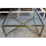 HOLLYWOOD REGENCY STYLE COCKTAIL TABLE, vintage gilt metal and glass, 100cm x 100cm x 42cm.
