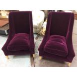 LOUNGE CHAIRS, a pair, contemporary purple velvet finish, 93cm H. (2) (slight faults)
