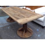 FARMHOUSE DINING TABLE, rustic rectangular top on twin pedestal support, 76cm H x 240cm x 100cm.