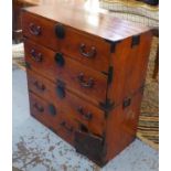 TANSU CHEST, Japanese late 19th century iron bound in two sections with four drawers and a