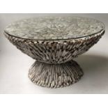 DRIFTWOOD OCCASIONAL TABLE, West Coast style circular with woven waisted base and glass top, 74cm