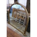 VICTORIAN STYLE OVERMANTEL MIRROR, with arched laurel leaf gilt frame, 140cm x 127cm.
