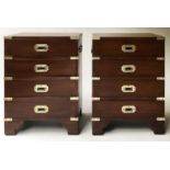 CHESTS, a pair, Campaign style, mahogany and brass bound, each with four drawers, 46cm W x 62cm H