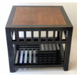SIDE TABLE, Lombok style square black lacquered with undertier and lattice support, 69cm x 69cm x