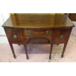 BOWFRONT SIDEBOARD, George III mahogany having a central drawer with satinwood crossbanding above