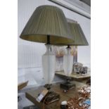 TABLE LAMPS, a pair, country house style design with pleated shades, 87cm H. (2) (slight faults)