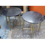 SIDE TABLES, a pair, black marble tops, 44.5cm x 43cm diam. (2)