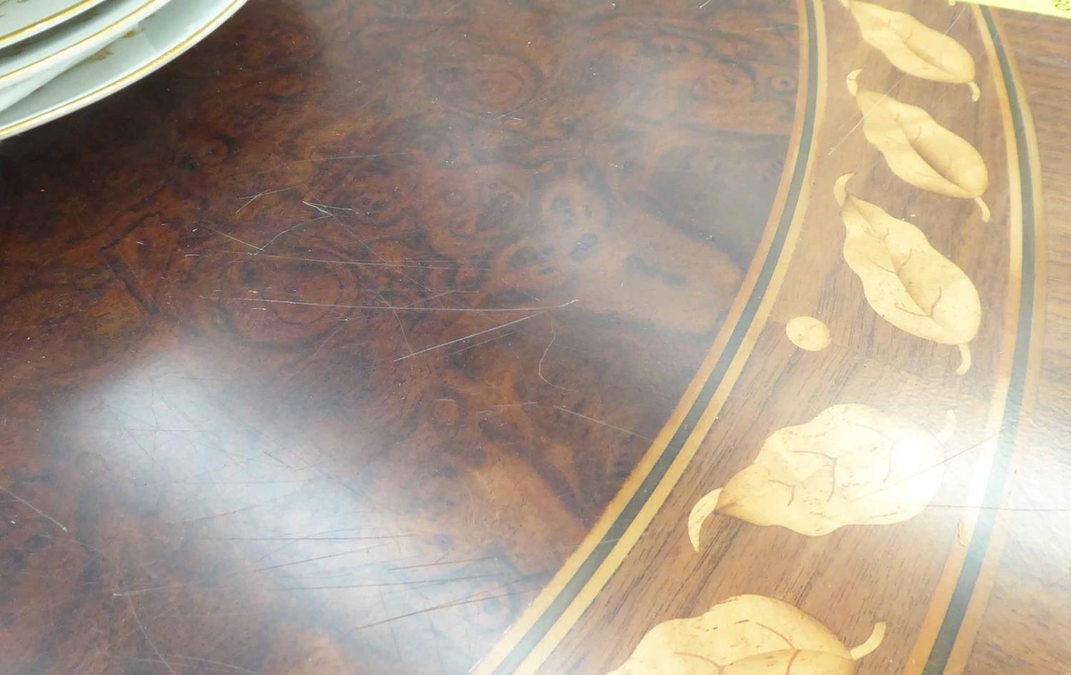 DINING TABLE, burr walnut with inlaid leaf border and smoked mirrored central panel, 345cm x 105cm x - Image 2 of 2