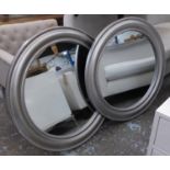 WALL MIRRORS, a pair, continental style, silvered frames, 91cm diam. (2)