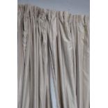 CURTAINS, a pair, lined and interlined, silk, each curtain 110cm W gathered x 330cm Drop. (2)