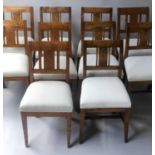 DINING CHAIRS, a matched set of ten, 19th century Swedish Biedermeier design birch with seats in