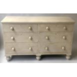 BANK OF DRAWERS, early Victorian traditionally grey painted with six drawers, 141cm x 52cm x 85cm H.