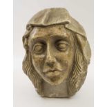 PORTRAIT STUDY OF A LADY, carved stone 31cm H x 26cm W x 26cm D. (slight faults)