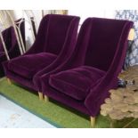 LOUNGE CHAIRS, a pair, contemporary purple velvet finish, 93cm H. (2) (slight faults)