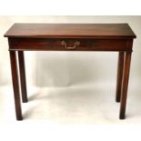 HALL TABLE, George III Cuban mahogany of adapted shallow proportions with drawer, 90cm x 33cm x 71cm