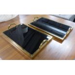 TRAYS, a pair, gilt metal and smoked glass, 50cm x 30cm x 8cm. (2)