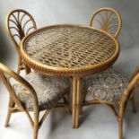 TABLE AND CHAIRS, conservatory rattan and bound circular glazed table with four chairs, 100cm Diam x