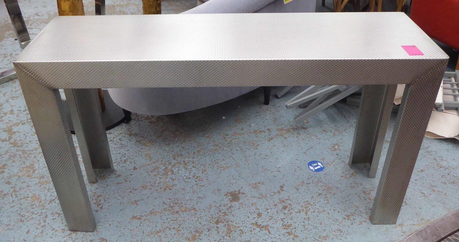 CONSOLE TABLE, bespoke Industrial style, metal, 141cm W x 41cm D x 81cm H.