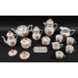 HEREND PART TEA COFFEE SERVICE, decorated in orange Chinese bouquets. (Qty) (with faults)