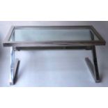 DESK/WORK TABLE, rectangular glass top on Z shaped chromed base, 150cm x 75cm x 76cm H.