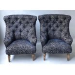 ARMCHAIRS, a pair, Victorian style with blue and silver spotted upholstery, 79cm W. (2)