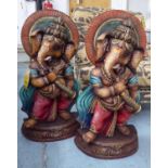 PAIR OF GANESH, polychrome finish, 82cm H. (2)