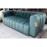 SOFA, contemporary green velvet upholstered, 200cm W x 93cm D x 71.5cm H approx.