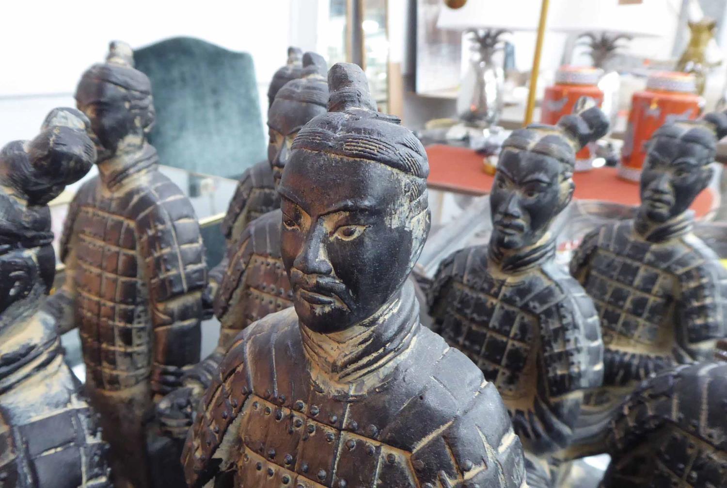 TABLE TOP FAUX TERRACOTTA CHINESE WARRIORS, a set of eight, various poses, largest 35cm. (8) - Image 3 of 6