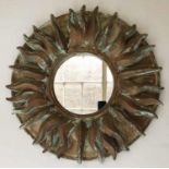 STARBURST WALL MIRROR, circular starburts 'verdigris'frame, 69cm Diam.