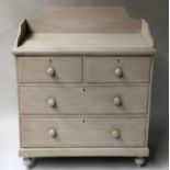 VICTORIAN CHEST, traditionally grey painted and black lined with 3/4 gallery above four drawers,