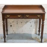 WRITING TABLE, Victorian mahogany with galleried top above two drawers, 82cm H x 99cm W x 49cm D.