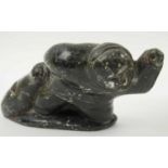 INUIT STONE CARVINGS, tallest 17cm H. (2) (one signed Jimmy underneath)