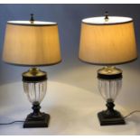 LAMPS, a pair, Italian style glass vase moulded and gilt metal, 77cm H. (2)